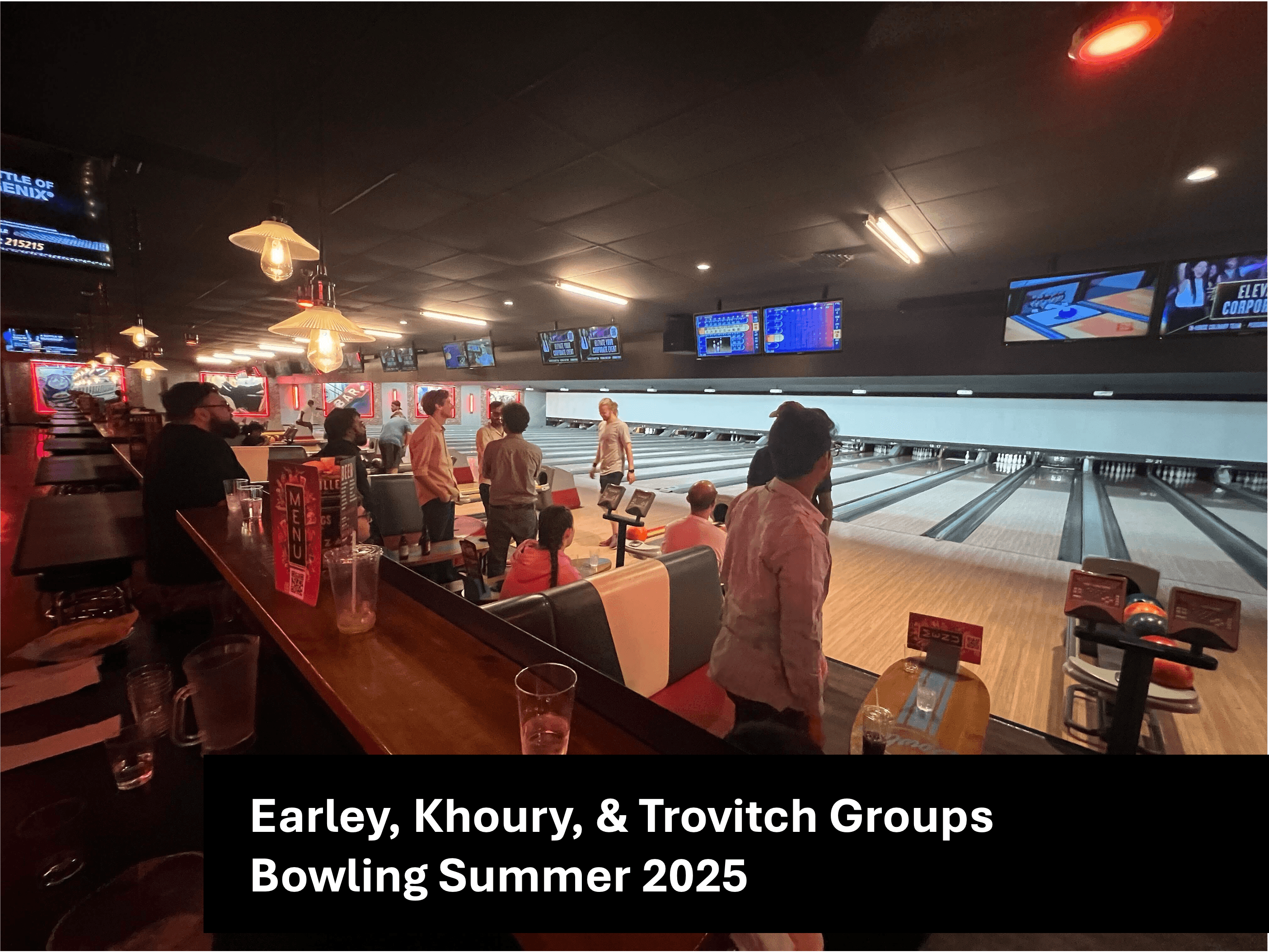 Group photo of the Earley Lab at a bowling event